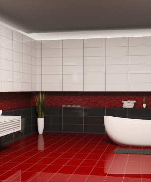 Szaro-biało-czerwona łazienka