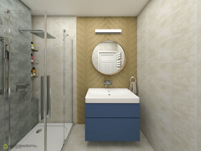 Projekt łazienki z prysznicem ze szklaną witryną