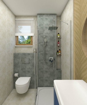 Łazienka z prysznicem ze szklaną witryną