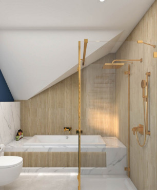 Aranżacja łazienki z wanną w zabudowie w stylu glamour