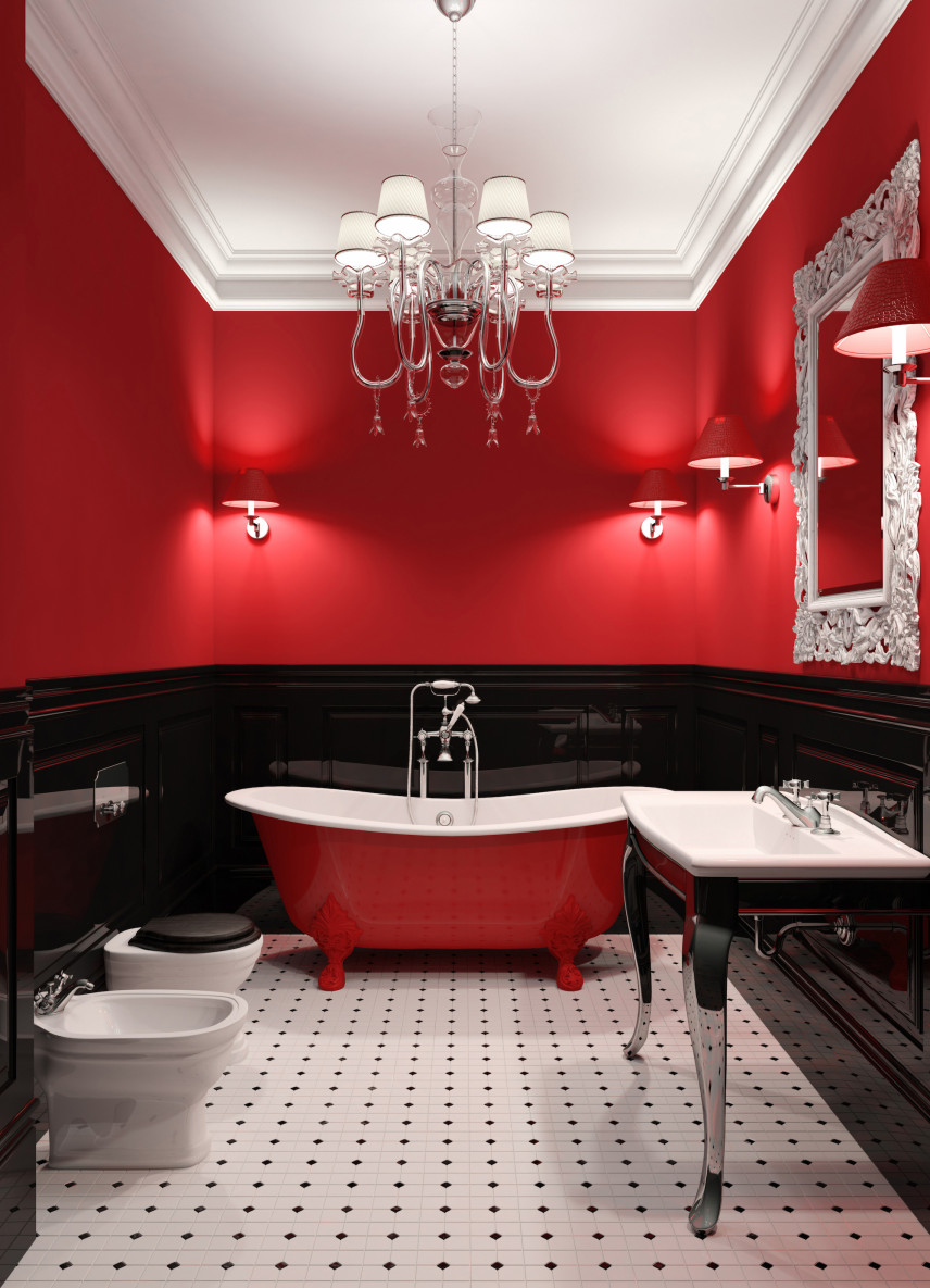 Czerwono-czarna łazienka w stylu glamour
