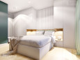 Nowoczesna sypialnia z wysokim łóżkiem kontynentalnym