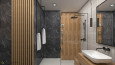 Aranżacja łazienki z drewnianą ścianą