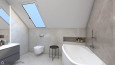 Aranżacja łazienki z wanną narożną i z oknem sufitowym