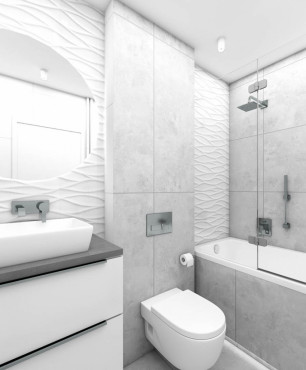Szaro-biała łazienka z płytkami 3d