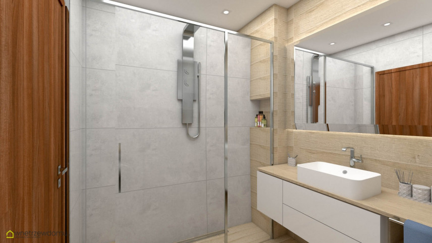 Łazienka w klasycznym stylu z prysznicem z przesuwanymi drzwiami