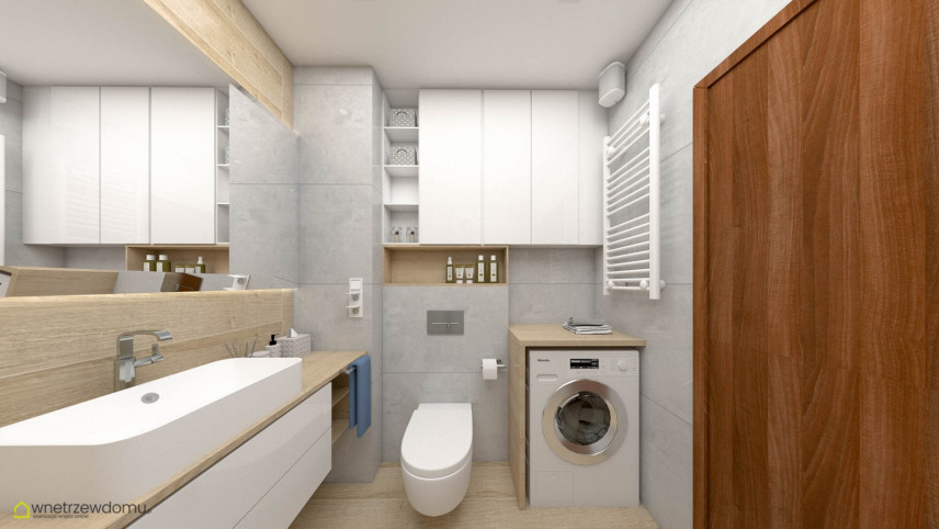 Łazienka w klasycznym stylu z prysznicem z przesuwanymi drzwiami oraz z imitacją drewnianych płytek na ścianie