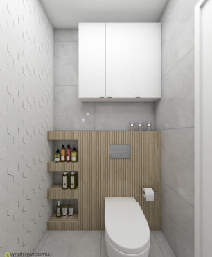 Toaleta z szarymi płytkami 3d na ścianie