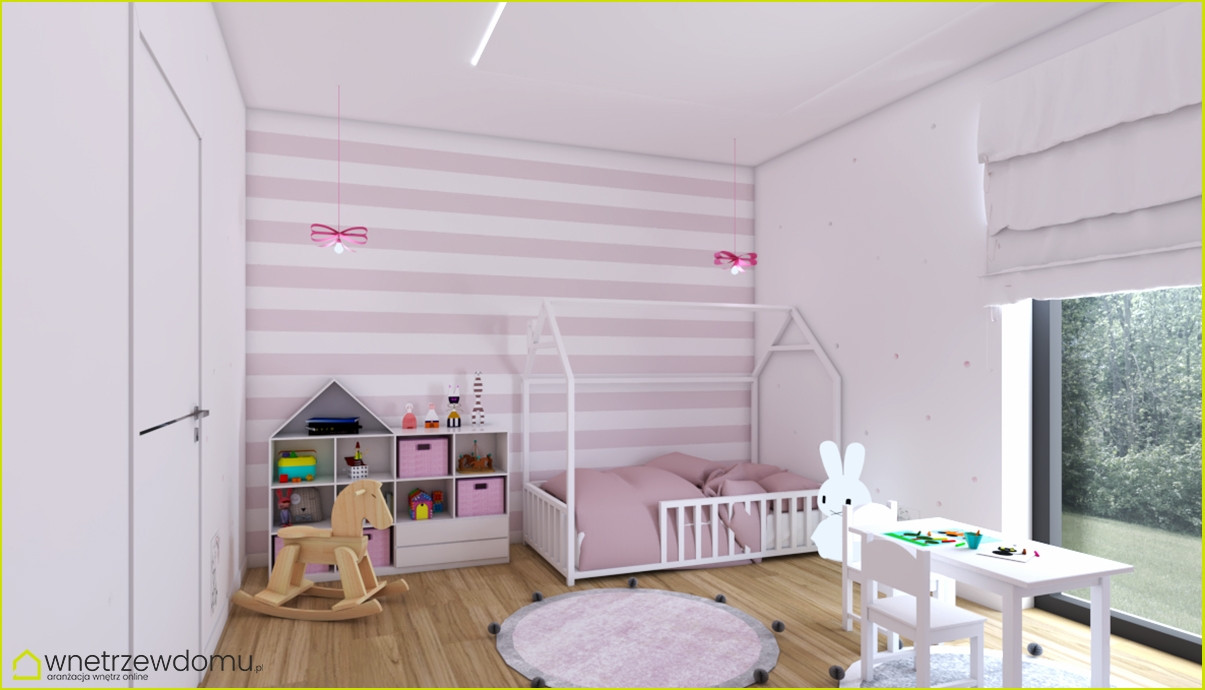 Pokój dziewczynki z różową tapetą