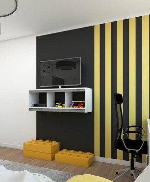 Pokój młodzieżowy z czarno-żółtą tapetą