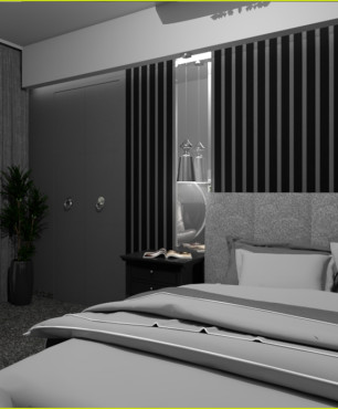 Sypialnia z designerskim hotelem zamontowanym do sufitu