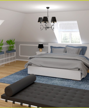 Sypialnia z szaro-białymi ścianami
