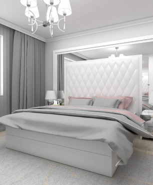 Sypialnia w stylu glamour z tapicerowanymi pufami