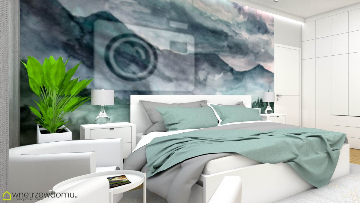 Sypialnia z tapetą na ścianie
