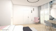 Sypialnia z toaletką i różowym fotem obracanym