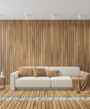 Drewniana boazeria na ścianie w salonie