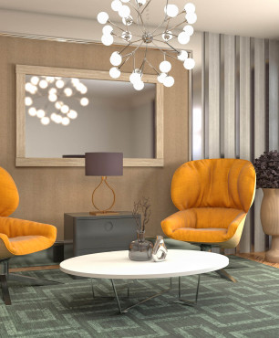 Salon z wygodnymi, pomarańczowymi fotelami
