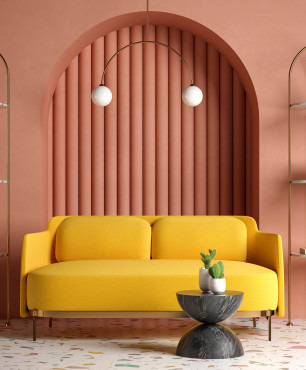 Salon z żółtą sofą