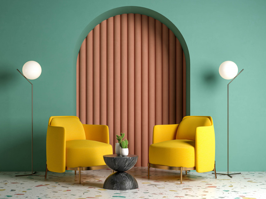 Salon z zielonymi ścianami