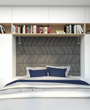 Sypialnia w stylu nowoczesnym z tapicerowanymi panelami