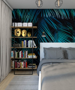 Sypialnia w nowoczesnym stylu z tapicerowanymi panelami na ścianie