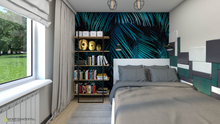 Sypialnia w nowoczesnym stylu z tapicerowanymi panelami na ścianie