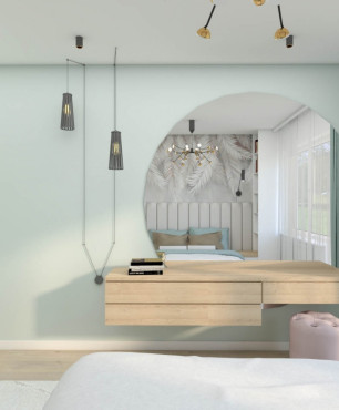 Sypialnia z drewnianą toaletką