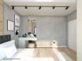 Sypialnia z betonem architektonicznym na ścianie