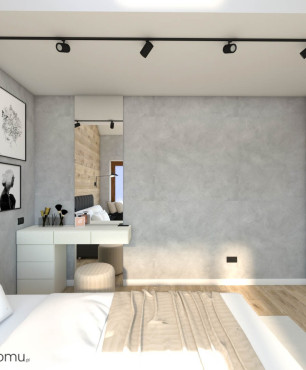 Sypialnia z betonem architektonicznym na ścianie