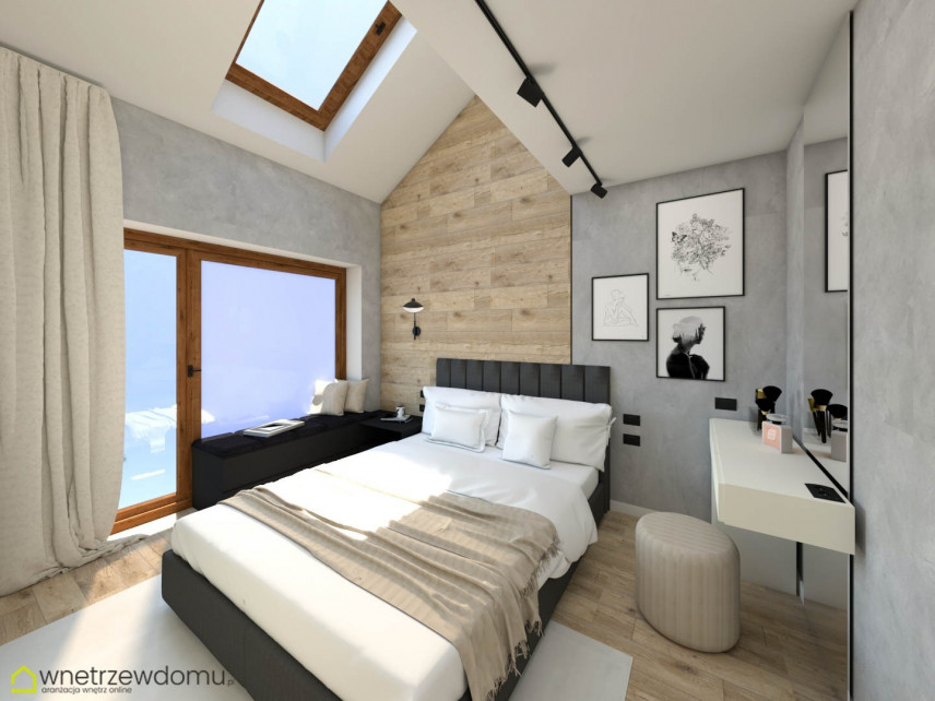 Sypialnia na poddaszu z oknem sufitowym
