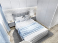 Nowoczesna sypialnia z niebieskimi dodatkami