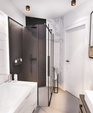 Łazienka z wanną w zabudowie oraz prysznicem narożnym