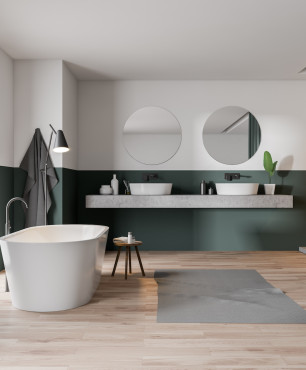 Elegancka łazienka z zielonymi dodatkami