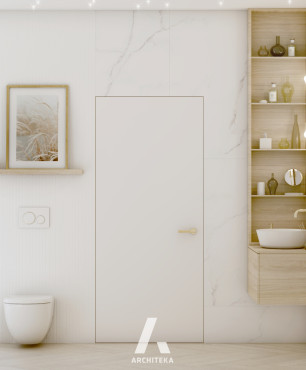 Łazienka w stonowanych kolorach bieli i drewna