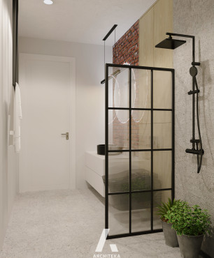 Łazienka z prysznicem walk - in w stylu loft