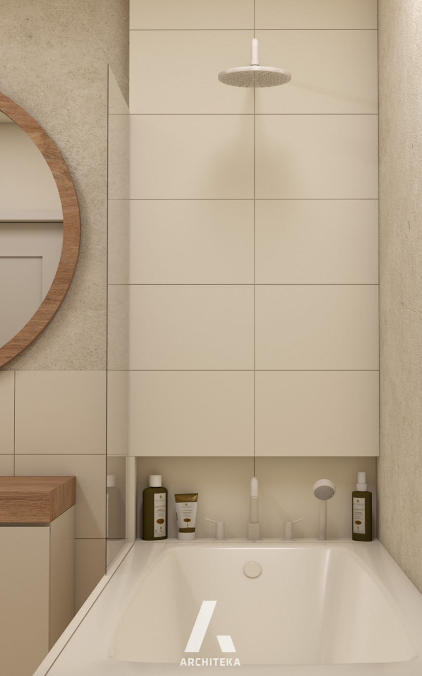 Łazienka z akrylową wanną w zabudowie z funkcją prysznica