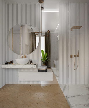 Łazienka w stylu glamour z prysznicem i wanną owalną stojącą