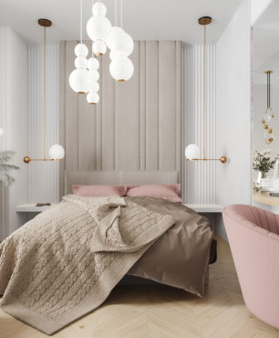Sypialnia z dodatkami Art Deco i fotelem w stylu glamour