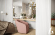 Salon z toaletką z fotelem w kolorze pudrowego różu