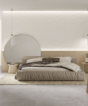 Minimalistyczna sypialnia w stonowanych kolorach