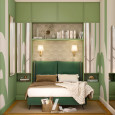 Sypialnia w stylu boho w zielonym kolorze