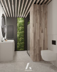 Minimalistyczna łazienka z ogrodem wertykalnym na ścianie