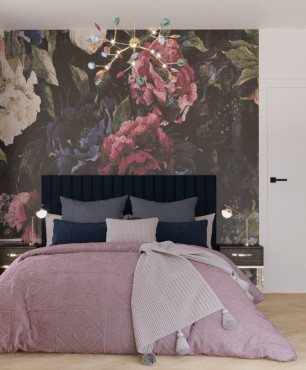 Sypialnia w kolorze granatu i pudrowego różu