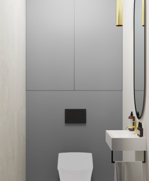 Klasyczna toaleta z eliptycznym lustrem na ścianie