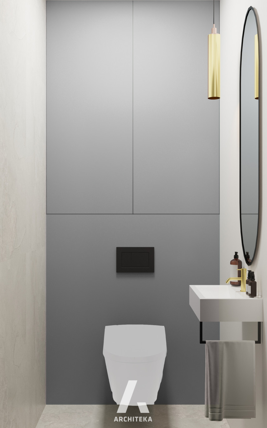 Klasyczna toaleta z eliptycznym lustrem na ścianie