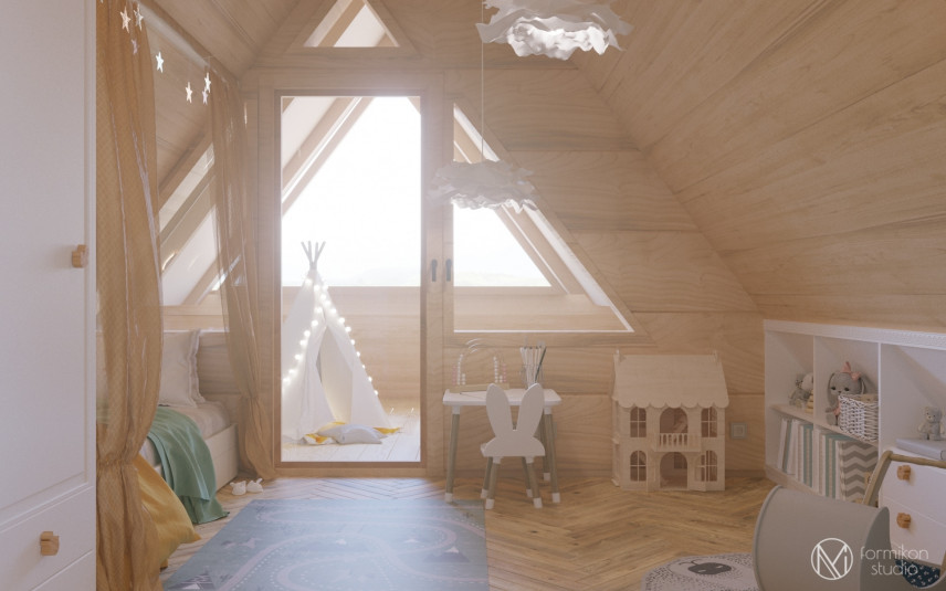 Pokój dziecięcy w drewnianym domu