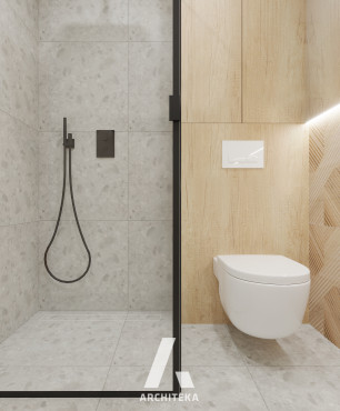 Łazienka z prysznicem z imitacją betonowych płytek