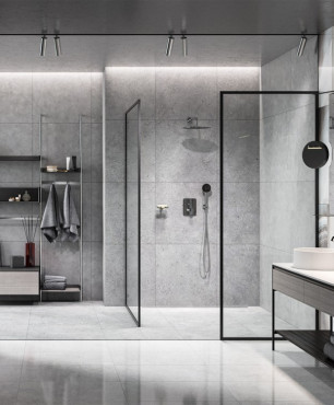 Nowoczesny modern w łazience z prysznicem walk-in