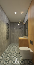 Łazienka z płytkami z imitacją betonu