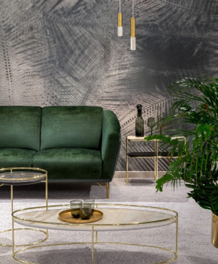 Salon z elegancją, zieloną sofą